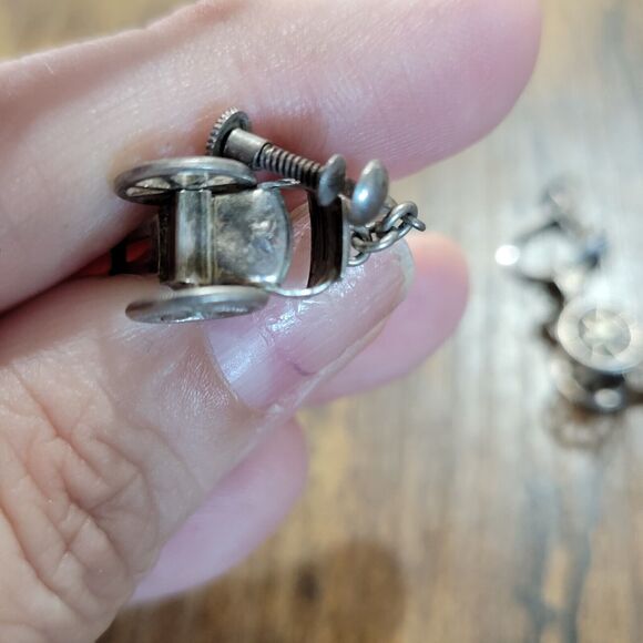 Vintage Silver Japanese Rickshaw Earrings Screw Back Box moving wheels - Picture 5 of 5